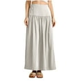 thumbnail image 2 of Women's Pleated Maxi Skirt Elastic Waist A-Line Flowy Long Skirt with Pockets Summer Casual Daily Travel Beach Work Skirt, 2 of 9