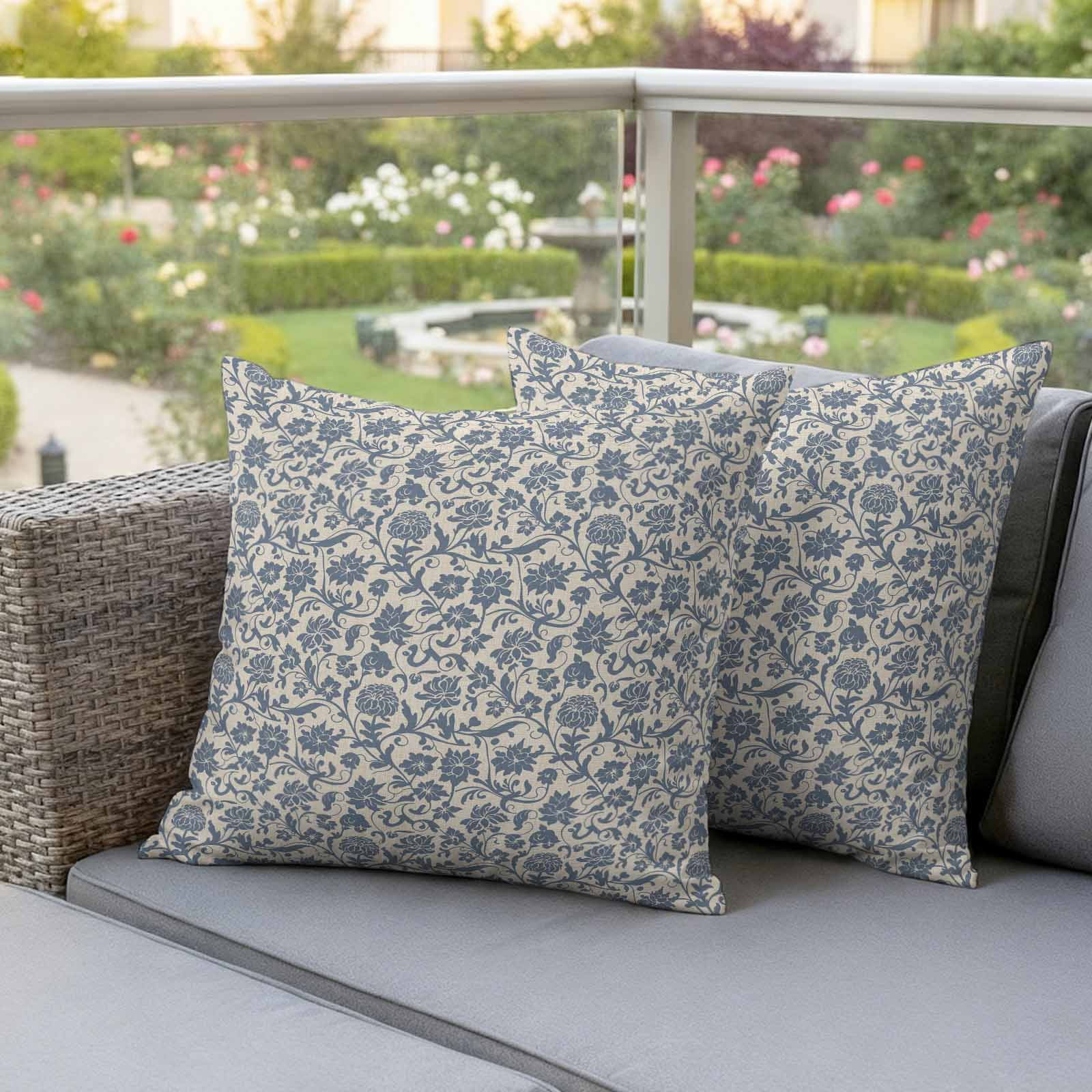 Pack of 2 Outdoor Pillow Covers,Waterproof Blur Floral Throw Pillow Covers,Rustic Vintage Botanical Spring Decorative Pillowcases Cushion Covers for Patio Couch Pillow Sham Protector 26x26 Inch