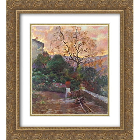 Joaquin Sorolla 2x Matted 20x22 Gold Ornate Framed Art Print 'Garden of Spanish Farmhouse'