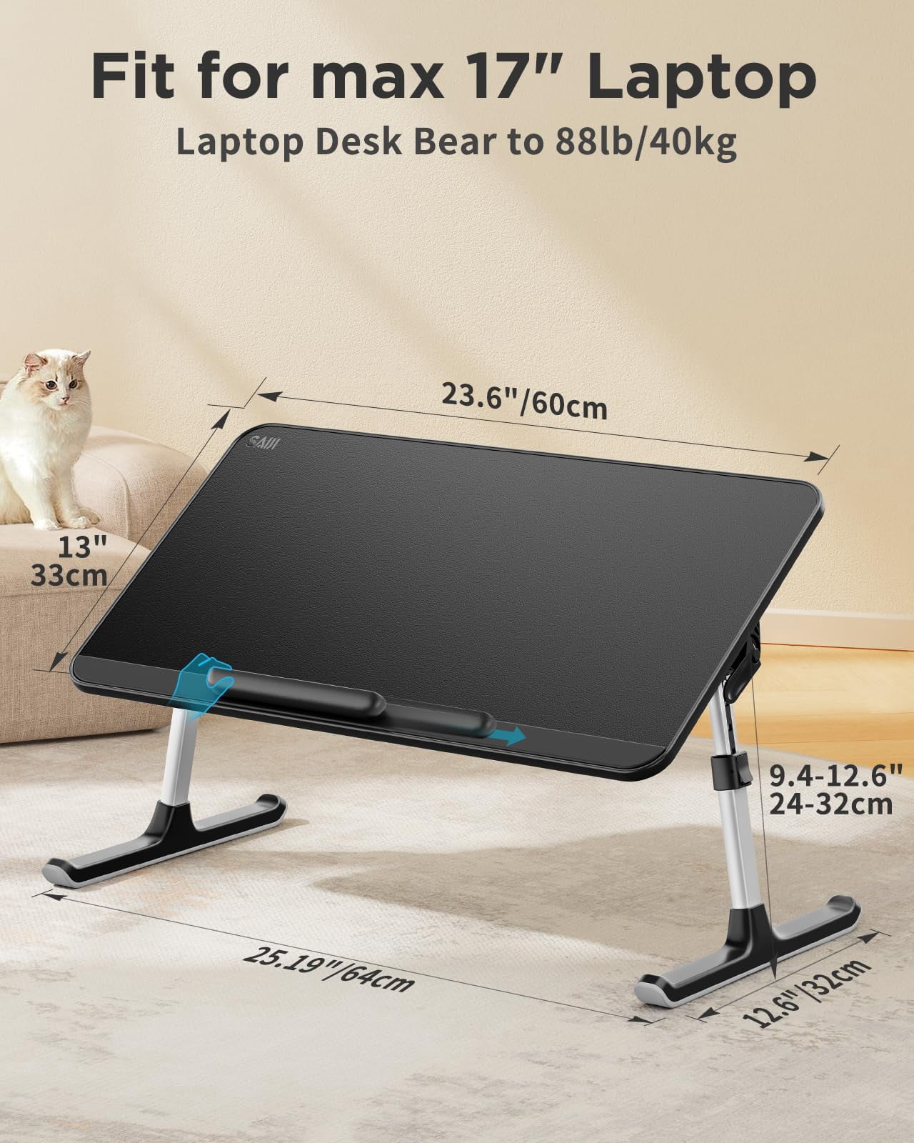 Pu Leather Laptop Bed Tray Table  Adjustable Stand With Removable Stopper Portable Lap Desks Foldable Notebook Breakfast Reading Desk For Sofa Couch(large Black)