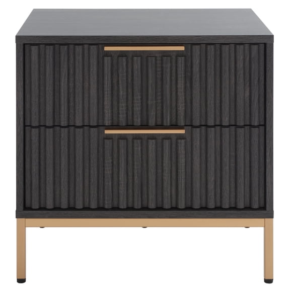 SAFAVIEH Lylia 2 Drawer Nightstand, Distressed Black/Gold Legs/Gold Handle (22.1 in. W x 15.7 in. D x 22.8 in. H)