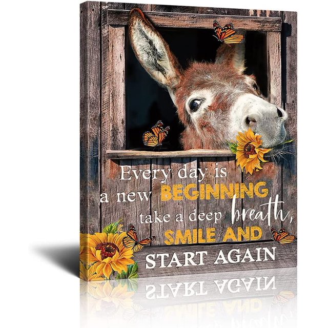 Rustic Farm Donkey Canvas Wall Art Motivational Quotes Paintings