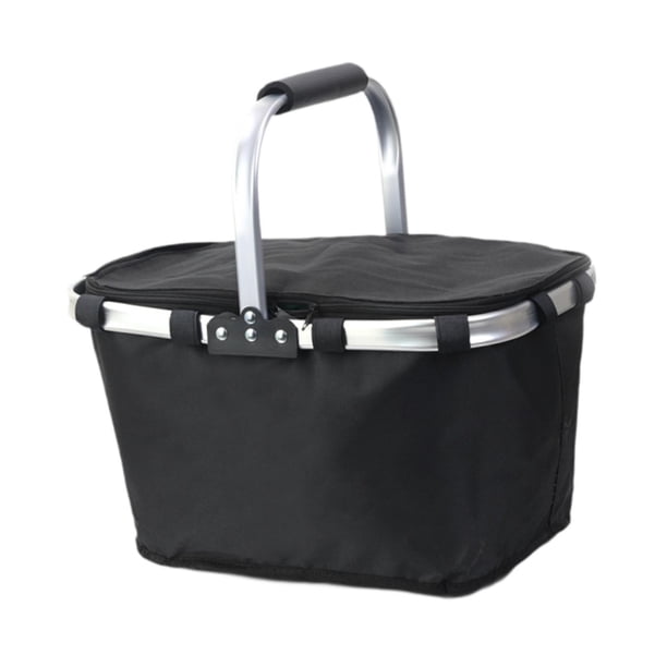 Cesta de picnic multiusos plegable y aislante para viajes, barbacoas y pesca. Negro