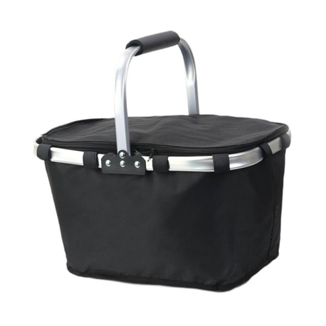 Cesta de picnic plegable con aislamiento para ir de compras, hacer senderismo o picnics. Negro