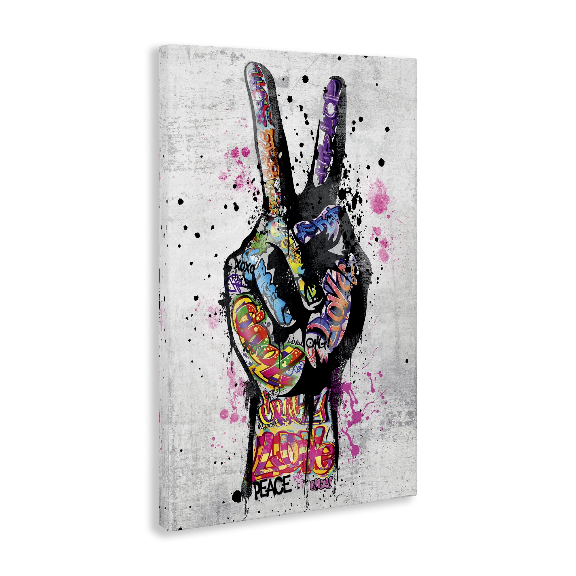 Stupell Industries Urban Tattooed Peace Hand Abstract Painting Wrapped Canvas Art Print Wall Art, 20 x 30