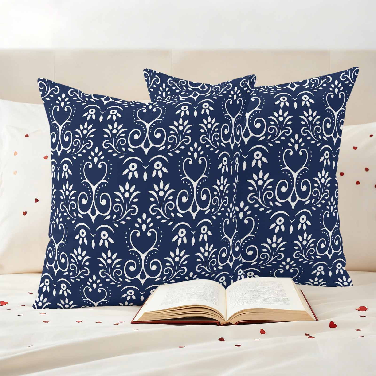 Navy Blue Spring Floral Outdoor Waterproof Pillow Covers, Modern Abstract Art Farmhouse Decorative Square Throw Pillowcase Sofa Cushion Sham for Patio/Couch/Chair, 26"x26" 2 Pack