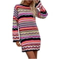thumbnail image 3 of Meichang Colorful Striped Knit Sweater Dresses for Women Fall Winter Long Sleeve Crewneck Short Sweater Dresses, 3 of 9