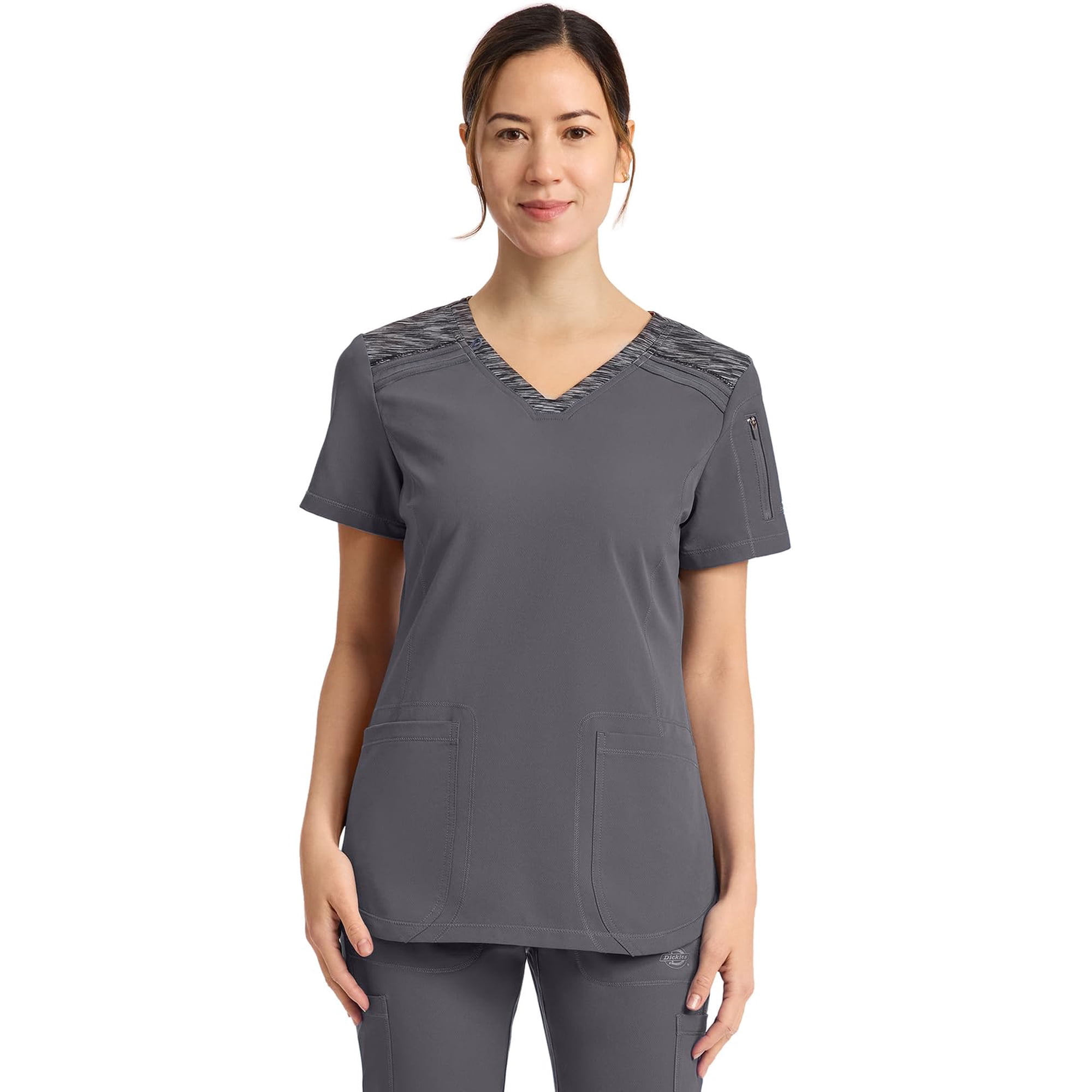 Dickies Mélange Athletic-Inspired Scrub Tops Women V-Neck 3 Pockets