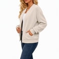 thumbnail image 2 of Women's Bomber Jacket Zip Up Knit Baseball Coat Long Sleeve Loose Fit Casual Jacket with Pockets Soft Stretchy Outerwear for Fall Spring Daily Wear, 2 of 7