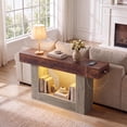 thumbnail image 4 of 55” Entryway Table with Charging Station & LED Light, Narrow Sofa Table for Hallway Living Room, Modern Farmhouse Console Table with Storage Shelf, Brown and Gray, 4 of 7