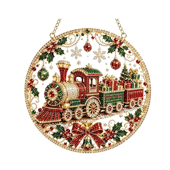 Diy Diamond Art Painting Christmas Pendant Hangings Acrylic Round Board Crystal Rhinestone Kit Xmas Holiday Home Wall Tree Decor Activity-Christmas(7.87In)