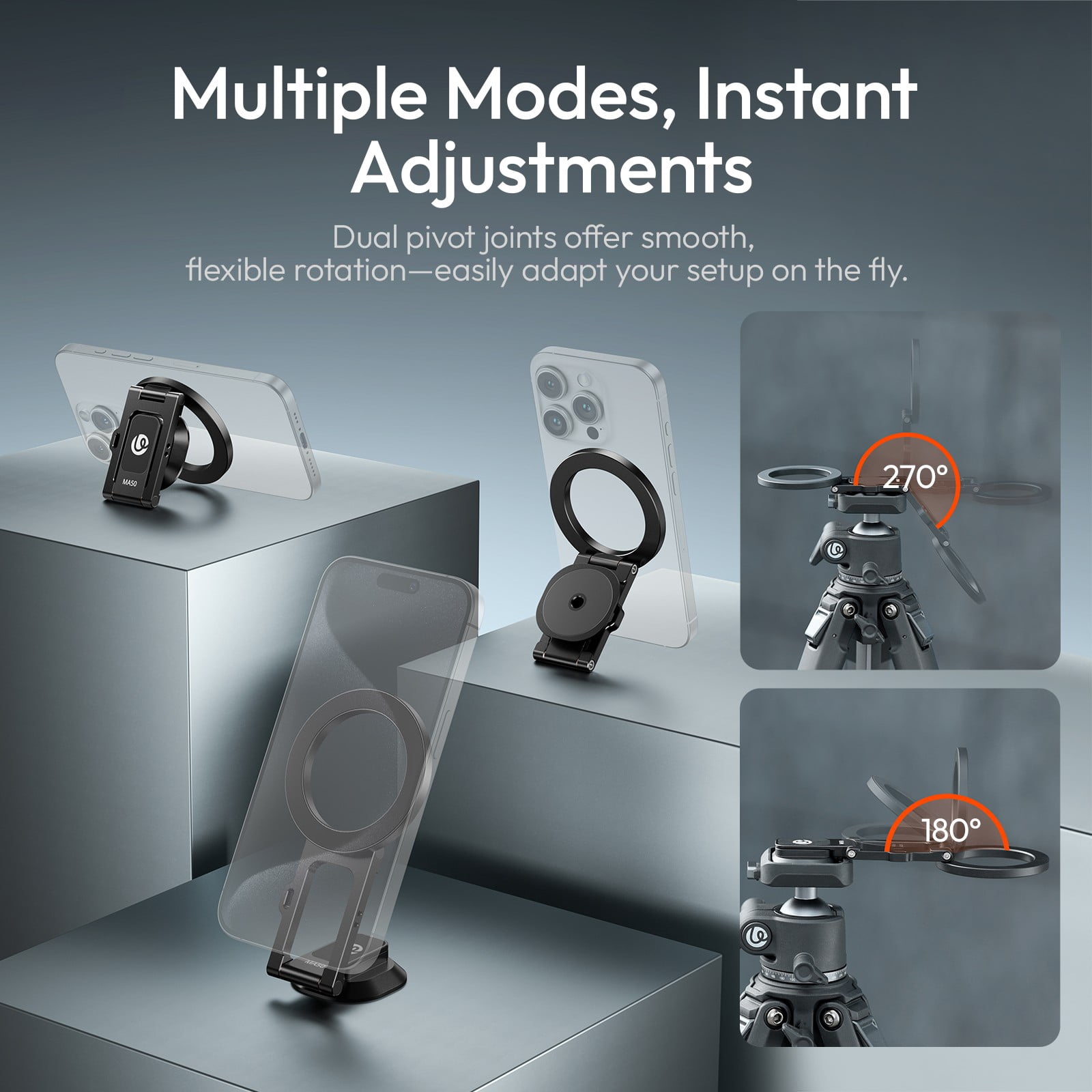 Ulanzi MA50 UKA Magnetic Phone Holder Stand is Compatible with MagSafe iPhone, Aluminum Alloy Foldable Mount with 1/4" Screw for Tripod & Selfie Stick