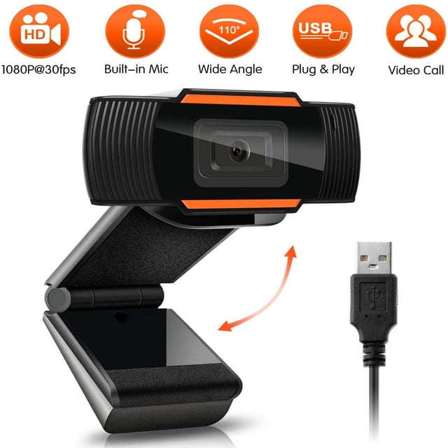 Webcam with Microphone 1080P HD Webcam with 180-Degree Wide View Angle Webcam for Video Calling Recording Conferencing