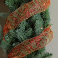thumbnail image 3 of Northlight Burgundy Red Scroll Print Gold Wired Mesh Christmas Craft Ribbon 2.5" x 10 Yards, 3 of 3