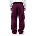 thumbnail image 3 of Vxararl Mens Loose Corduroy Cargo Pants, Wide Leg Street‑Style Trousers, Elastic Drawstring Waist Multi‑Pocket Fall Winter Daily Pants Wine XL, 3 of 7