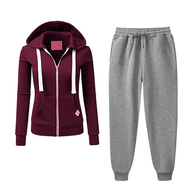 Besolor Ensemble Tendance Automne 2 Pcs Survêtements Décontractés Jogging Sweat à Capuche Pantalon Assorti