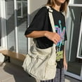 thumbnail image 2 of Canvas Messenger Bag Large Hobo Crossbody Bag with Pockets Shoulder Tote Bag White 35*14CM, 2 of 5