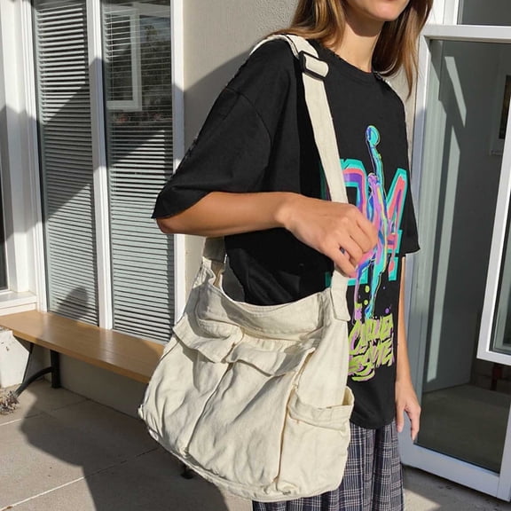 Durable Canvas Messenger Bag for Women Spacious Crossbody Boho Style Casual Daily Commute Lightweight Shoulder Tote