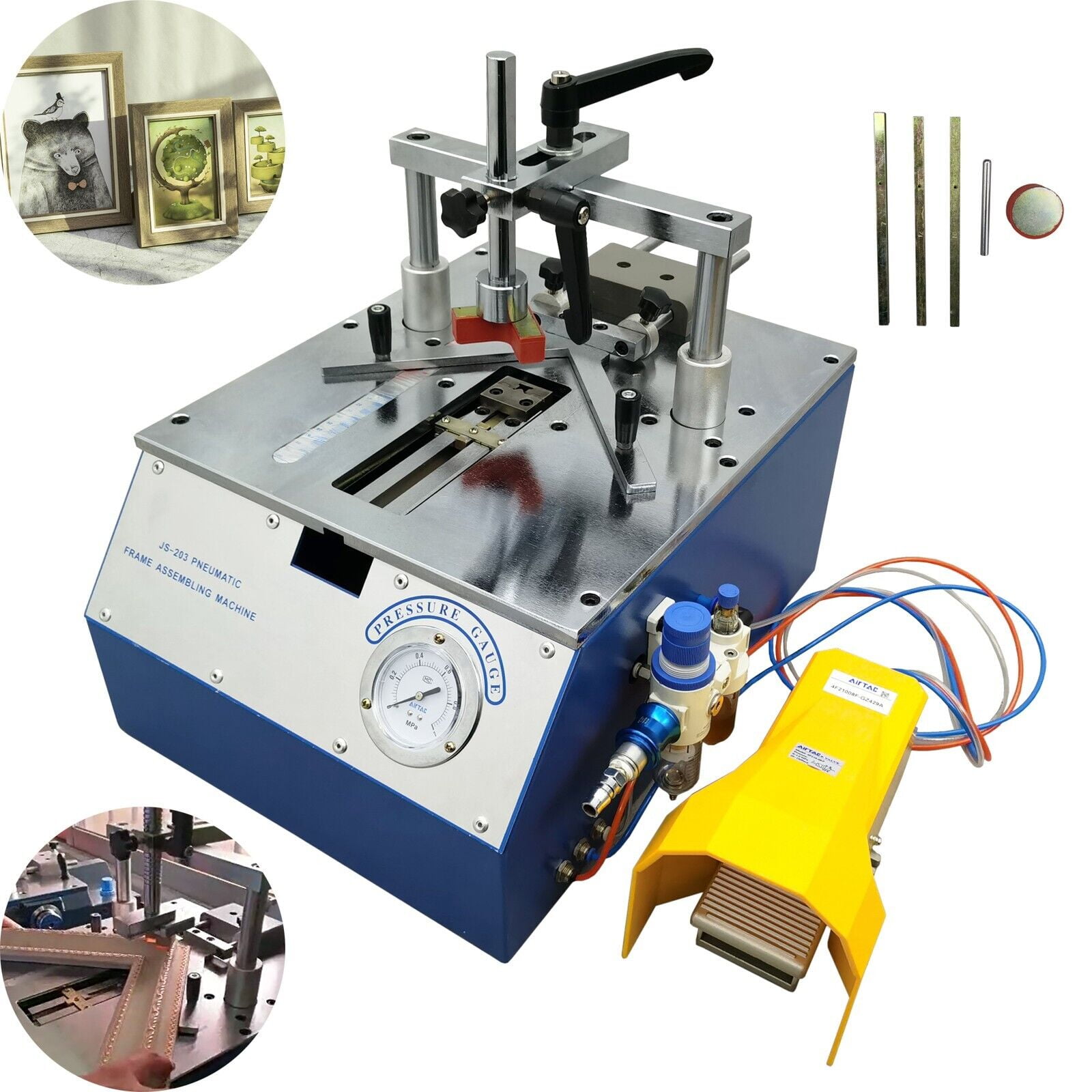 Pneumatic Nails Angle Machine Woodworking Assembling Picture Frame Air Nailing Machine with 7/10/12 Nail Dies