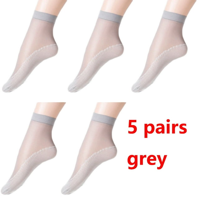 Summer Soft Silk Socks for Women Breathable Bottom Non-Slip Transparent Thin Socks Ladies Sandals Short Sock Nylon Slippers Sock grey One Size