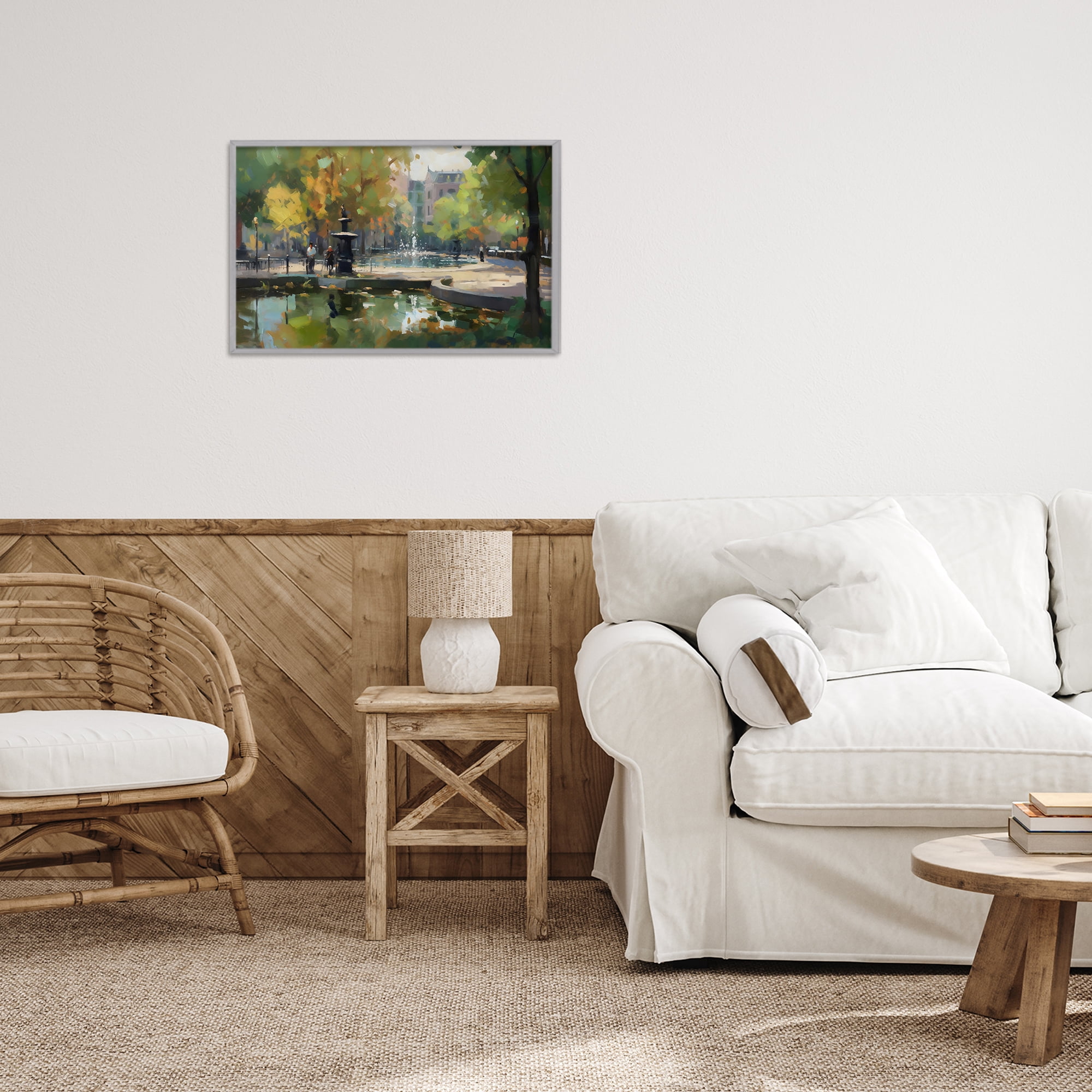 Stupell Industries Autumn Reflections at Park Fountain Gray Framed Giclee Art, design by Creative Studio