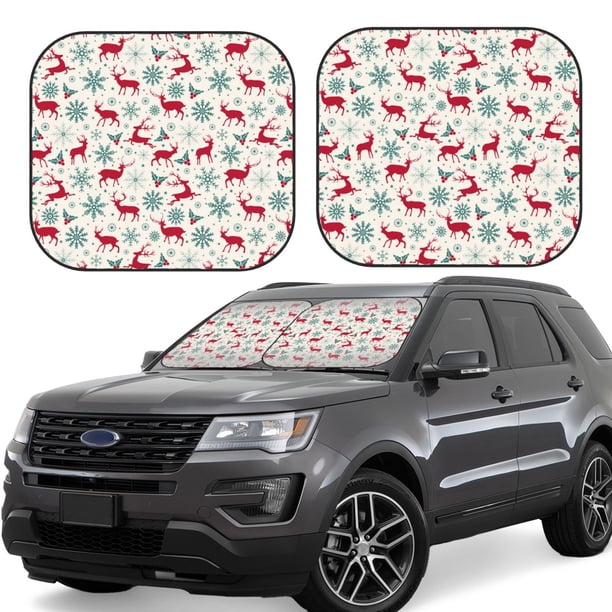 Balery Vintage Christmas Reindeer Parasol para parabrisas de coche de 2 piezas | Parasol plegable para parabrisas delantero de coche para la mayoría de sedanes-Large