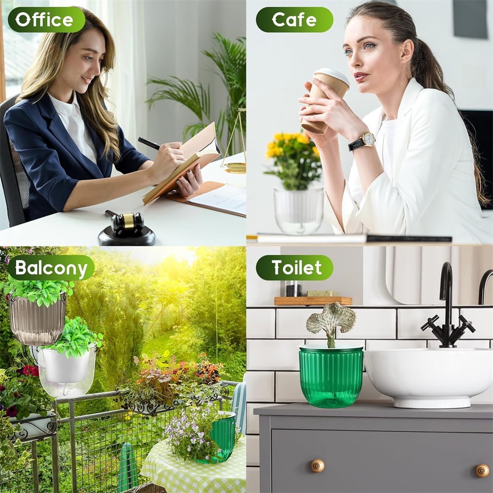 Scheam 3 Pack Hanging Pots with Drainage Holes,Self Watering Hanging Planters,Plastic Hanging Pot,Prefect for Spring Indoor Outdoor Garden Home Decorations (Emerald,Gray,Clear)