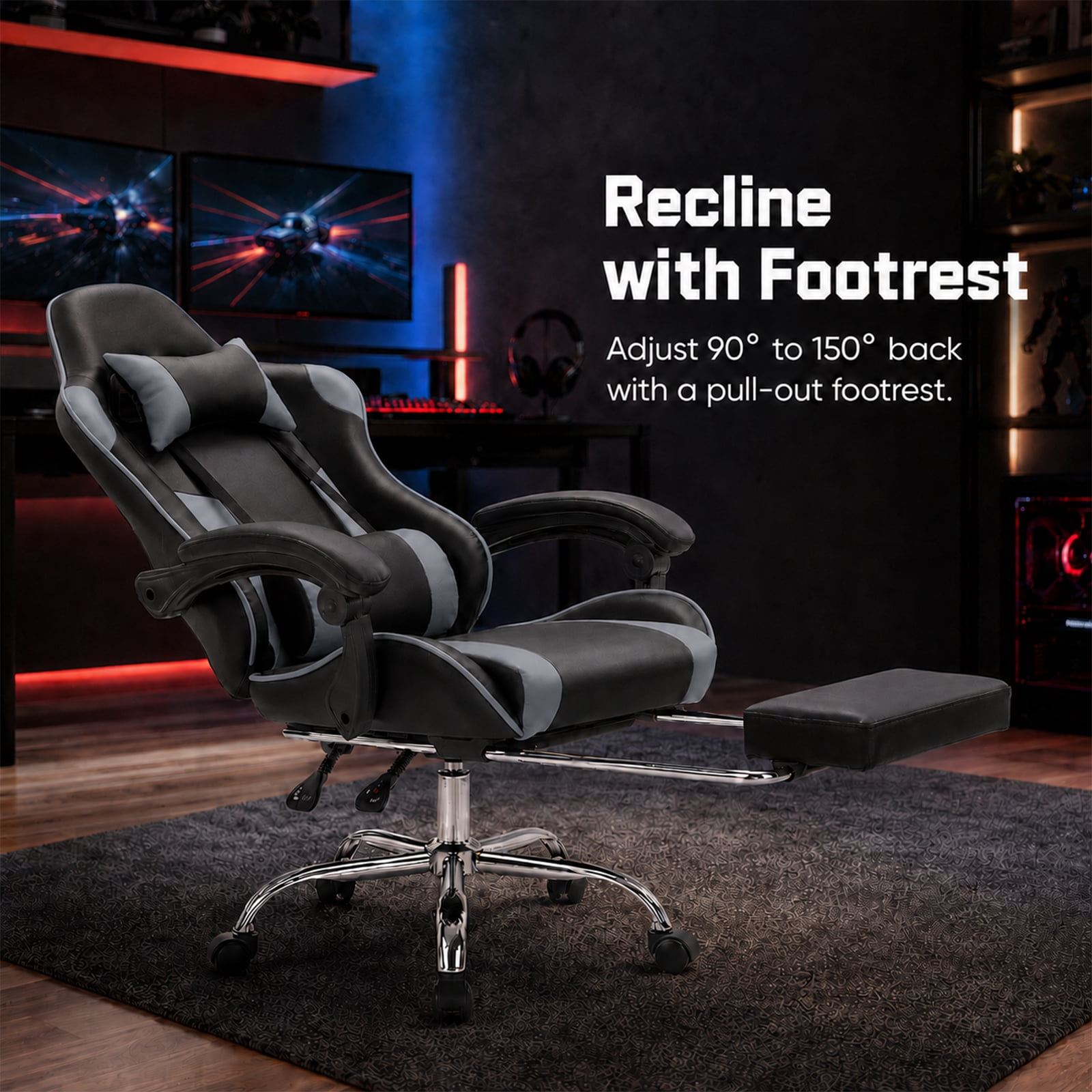Alvantor Gaming Chair, Adjustable Backrest and Height, Ergonomic Computer Chair with Footrest and Lumbar Support, 275lb Capacity