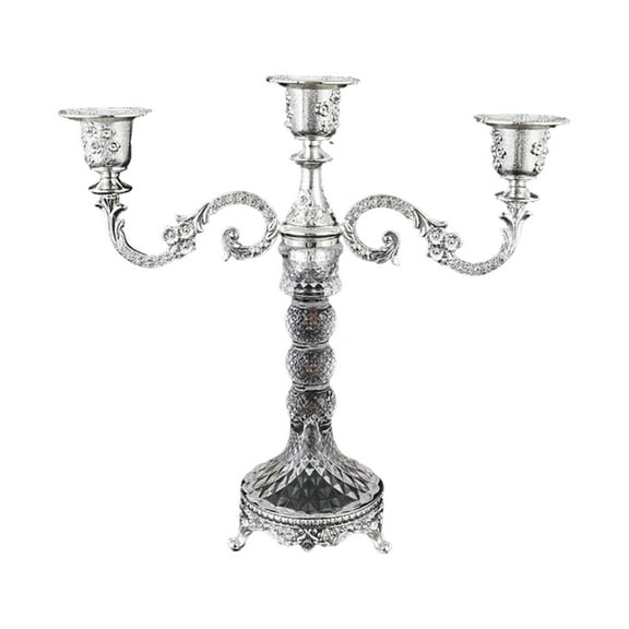 Silver Candlestick 3-Headed Candle Holders, Vintage Home Dinner Table Ornament, 3 Arms Metal Candleholder, Aluminium Rustic Candle stick, Swirling Floral Candelabra, Wedding Backdrop, Christmas Decor