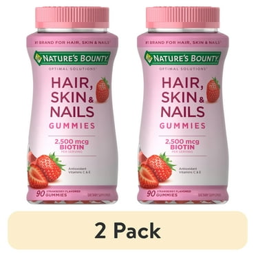 (2 pack) Nature's Bounty Hair Skin and Nail Vitamins With Biotin, Women's Multivitamin, Strawberry Gummies, 90 Ct