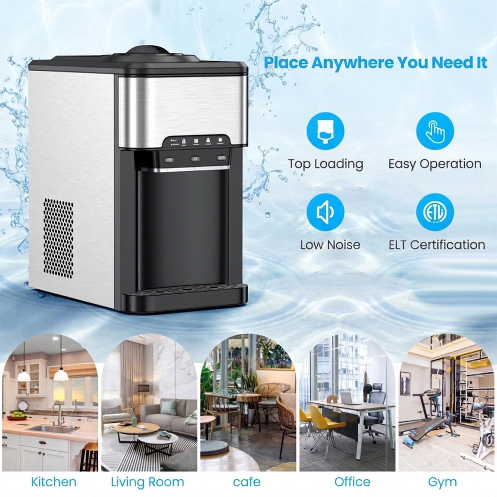 RUIE Water Cooler Dispenser,3-in-1 Water Dispenser with Built-In Ice Maker and 40 Lbs/Day Production,Hot and Cold Water,Child Lock,Water Cooler for Home Office Kitchen
