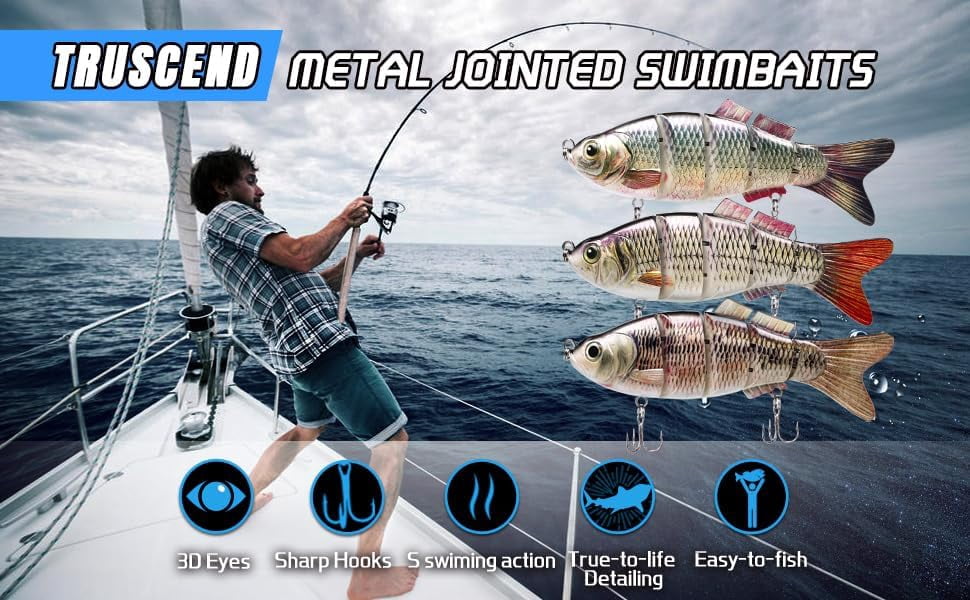TRUSCEND Easy Catch SwimMax with BKK Hooks, Magic Noisy Wiggling and Vibrating Actions for More Bites, Lifelike Fishing Lures for Bass Trout Walleye Crappie, Strongest Dyneema Fiber Jointed Swimbait