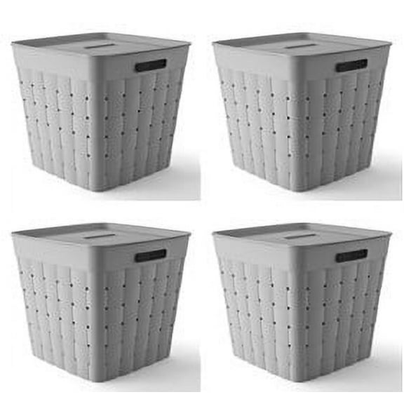 Your Zone Weave Plastic Storage Bin Multiple Colors and Pack Sizes