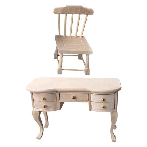 Zakka Tiny Desk Chair Pair 1/12 Scale Wooden Dollhouses Accessories For Display Study Desk Accessories