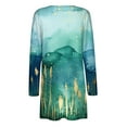 thumbnail image 5 of Lightweight Mid Length Cardigans for Women Long Sleeve Print Open Front Shirt Casual Loose Thin Coat with Pockets (Green 2XL), 5 of 6