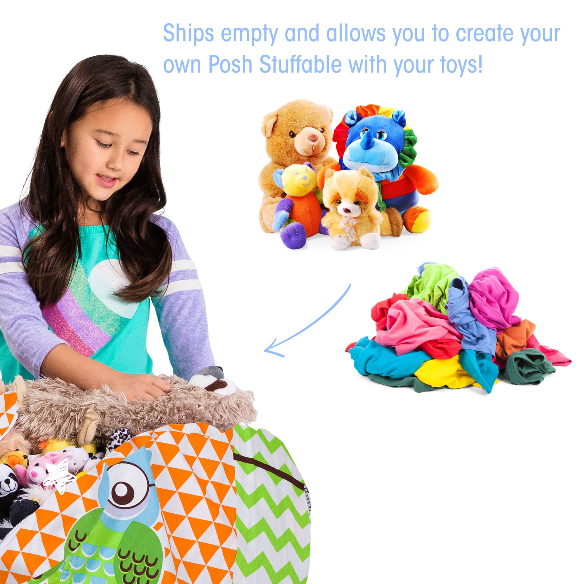 Posh Creations Bean Bag Stuffable Cover Only-Toy Organizer, Canvas,Kids, 2 ft, Owls Green and Orange