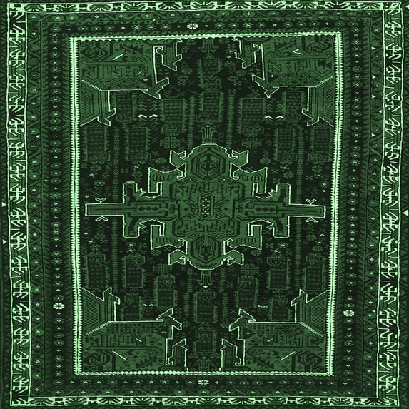 Ahgly Company Indoor Square Persian Emerald Green Traditional Area Rugs, 8' Square