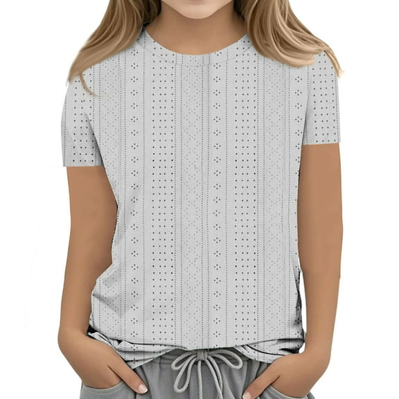 SNKSDGM Girls White Shirt Kids Pack Cute Tops for Girls 7-8 Girls Fashion Solid Round Neck Casual Comfortable Top T Shirt 7-8 Years