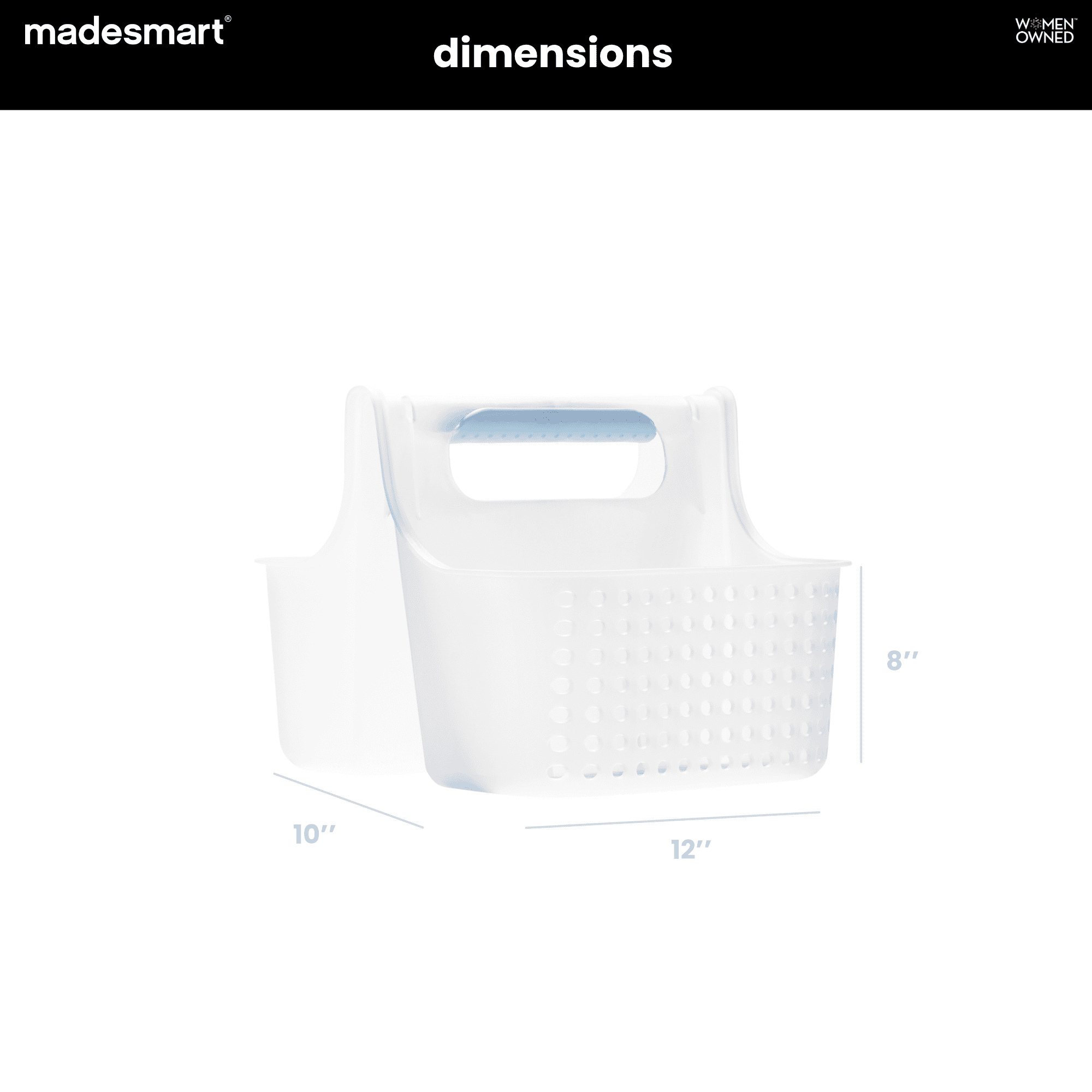madesmart Large Shower Tote with Soft Grip Handle, Frosted Blue, Bathroom and Dorm Organizer