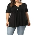 thumbnail image 2 of CHOK Chemise Henley Grande Taille pour Femmes Été Décontractée Manches Courtes Col en V Boutonnée Tunique Plissée, 2 of 6