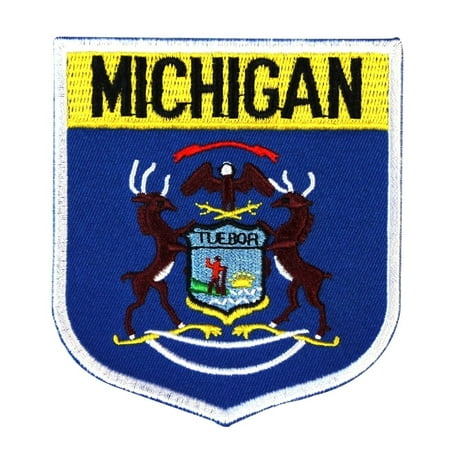 - State Flag Shield Michigan Patch Badge Travel USA Embroidered Iron On Applique