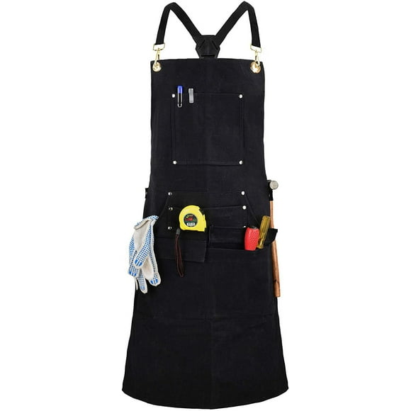 Jinsinto Woodworking Shop Apron with 10 Tool Pockets - Heavy Duty Fire Resistant Canvas Welding Apron with Quick Release Buckle, Adjustable M to XXXL