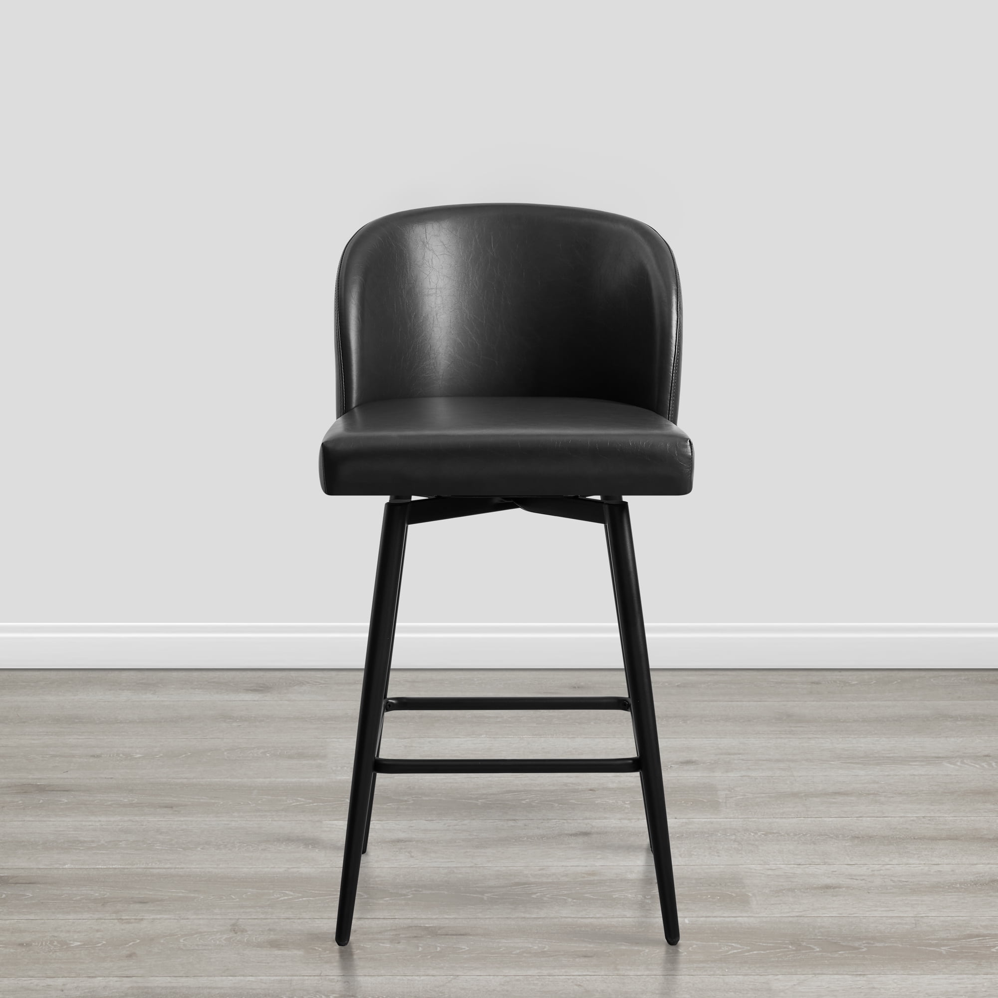 Spruce & Spring Counter Height Swivel Barstool with Metal Legs Set of 2, Black, Faux Leather