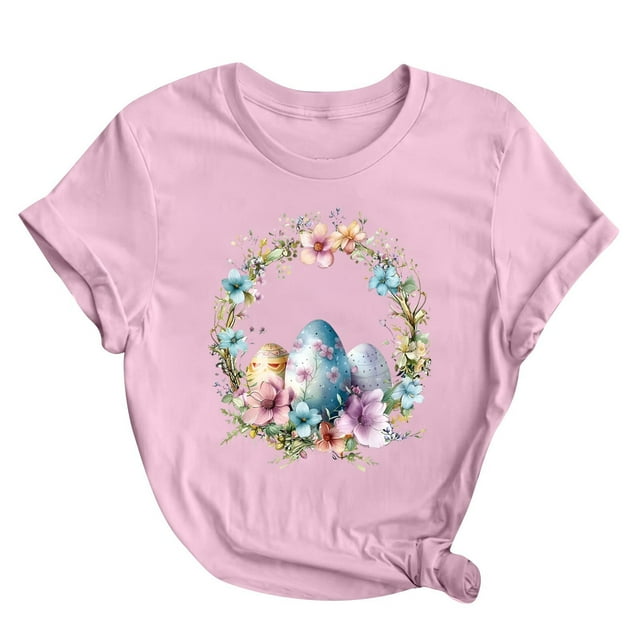Chandail à Manches Courtes Col Rond pour Femmes, Haut Décontracté Imprimé avec Mélange Polyester-Spandex, Léger et Extensible, Lavage à la Main Froid
