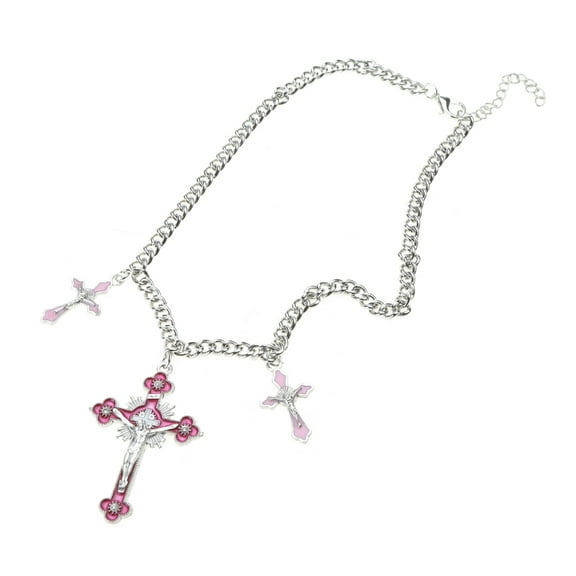 YIEMEEN Fashion Cross Necklaces Pink Crucifix Cross Pendant Choker Necklace Y2K Punk Clavicle Chain Jewelry for Men Women Teen