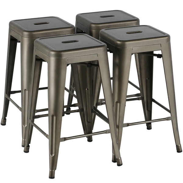 Stools Yaheetech 24''Metal stools Counter Height Kitchen Stools Set of 4 Backless  Stackable Bar Stools Indoor/Outdoor - Walmart.com