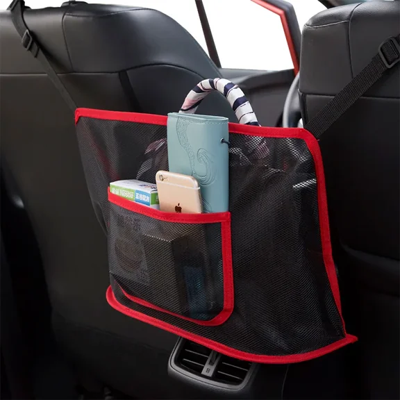 Large Capacity Car Seat Mesh Storage Net Bag Between Seat Organizer Pocket Holder for Handbags Purses Phone Accessories Vehicle Interior