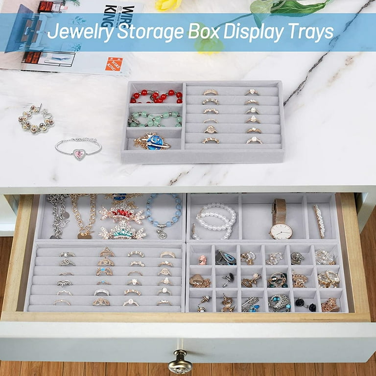 AIRZSNRY Jewelry Drawer Organizer, Velvet Jewelry Storage Inserts,  Stackable Jewelry Holder Tray for Drawer, Stacking Accessories Display for