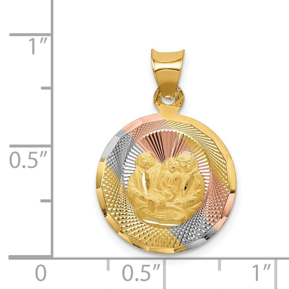 14K Yellow Gold and Rhodium Polished and Diamond-cut Baptism Circle Pendant