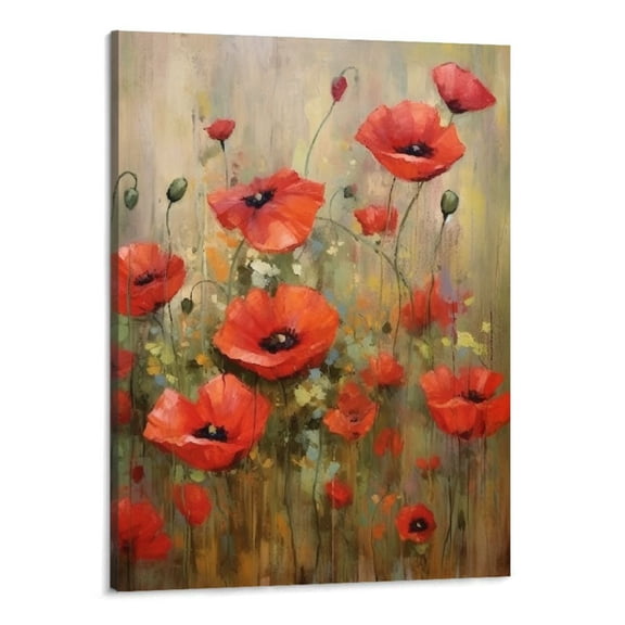 Shiartex Red Flowers Wall Art Vintage Style Picture Canvas Posters Print Modern Floral Artwork Framed For Living Room Bedroom Wall Painting Home Decor 16x20 Inch